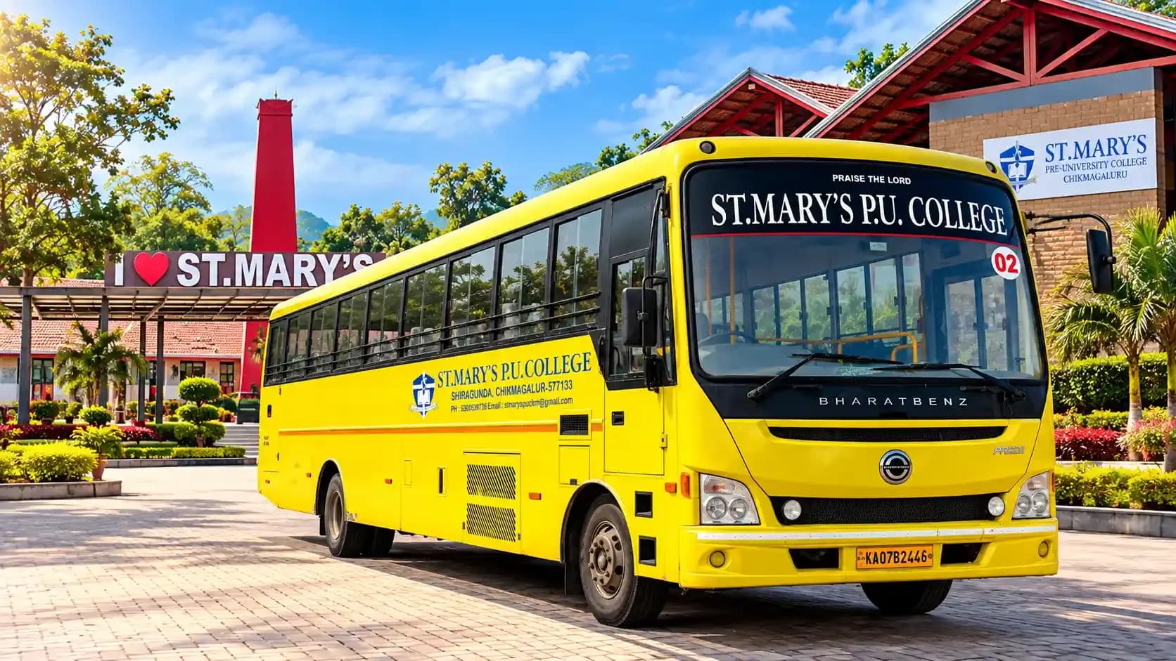 St. Mary's PU College bus at the campus entrance