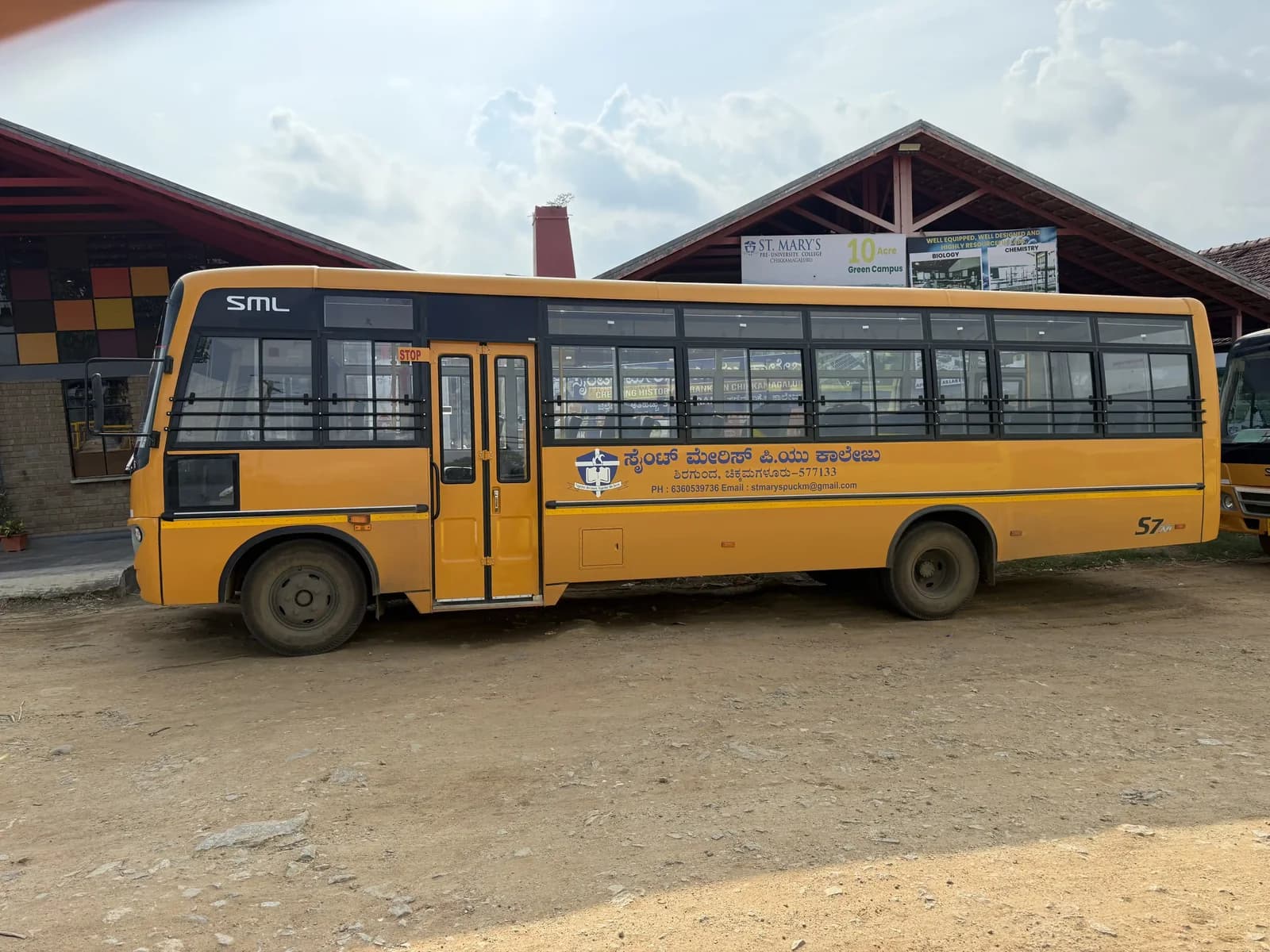 A St. Mary's PU College bus parked on campus