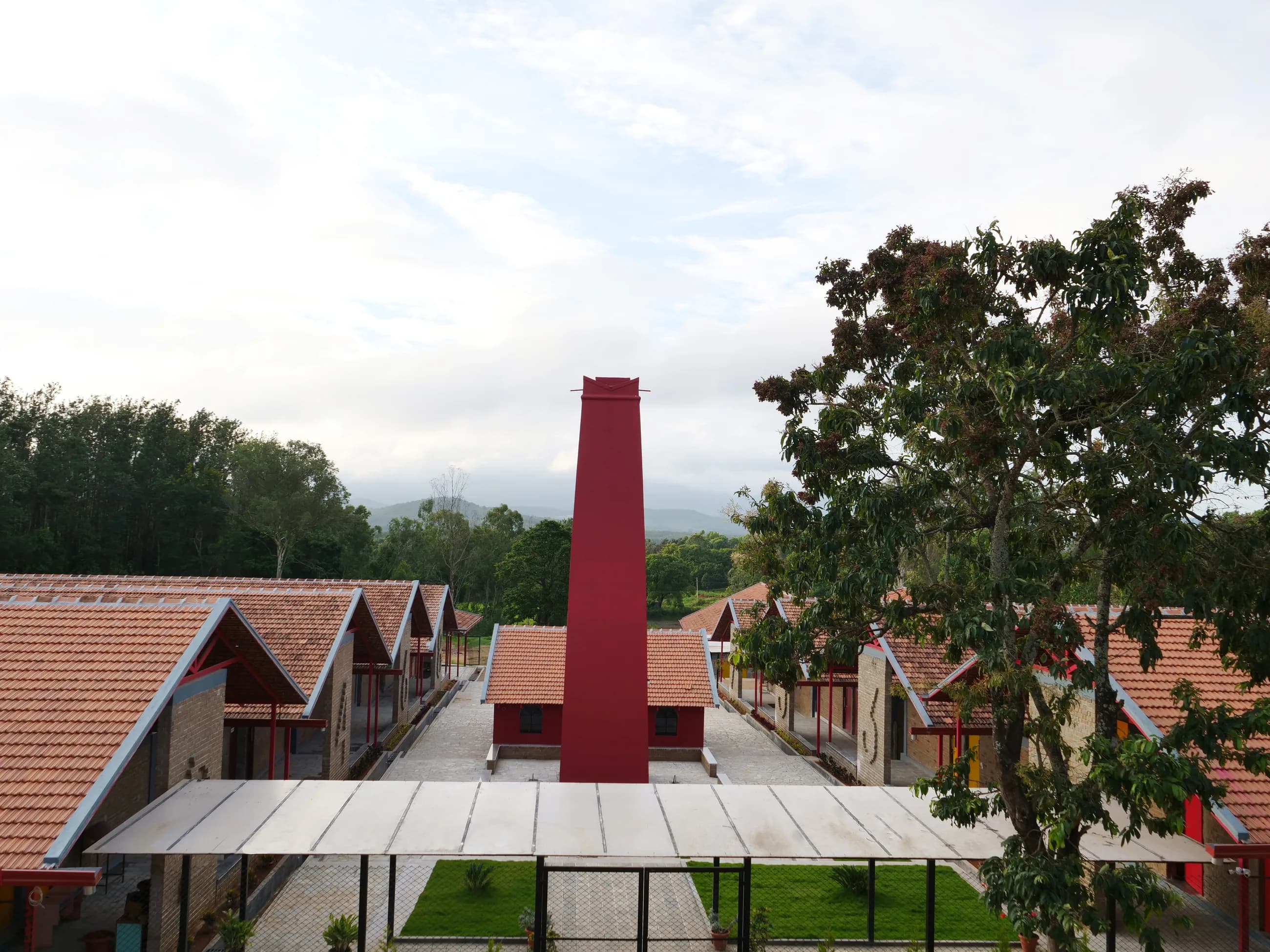 Aerial view of St. Mary's PU College campus courtyard in Chikkamagaluru